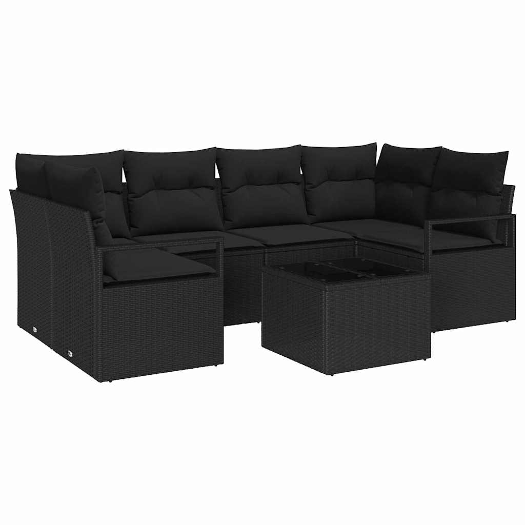 vidaXL Juego de Sofá 7 pcs Negro ratán sintético