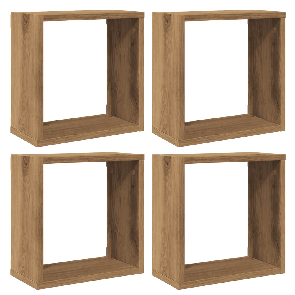 vidaXL Estantes cubo de pared 4 uds madera roble artisan 30x15x30 cm