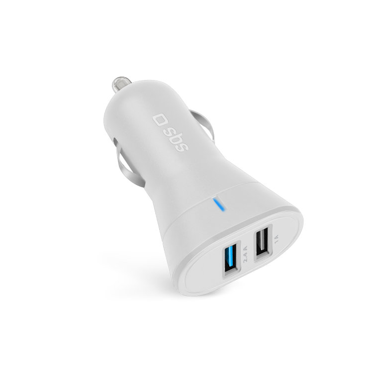 Cargador coche mini sbs 2x usb 12/24v 2.400 mah carga rapida blanco