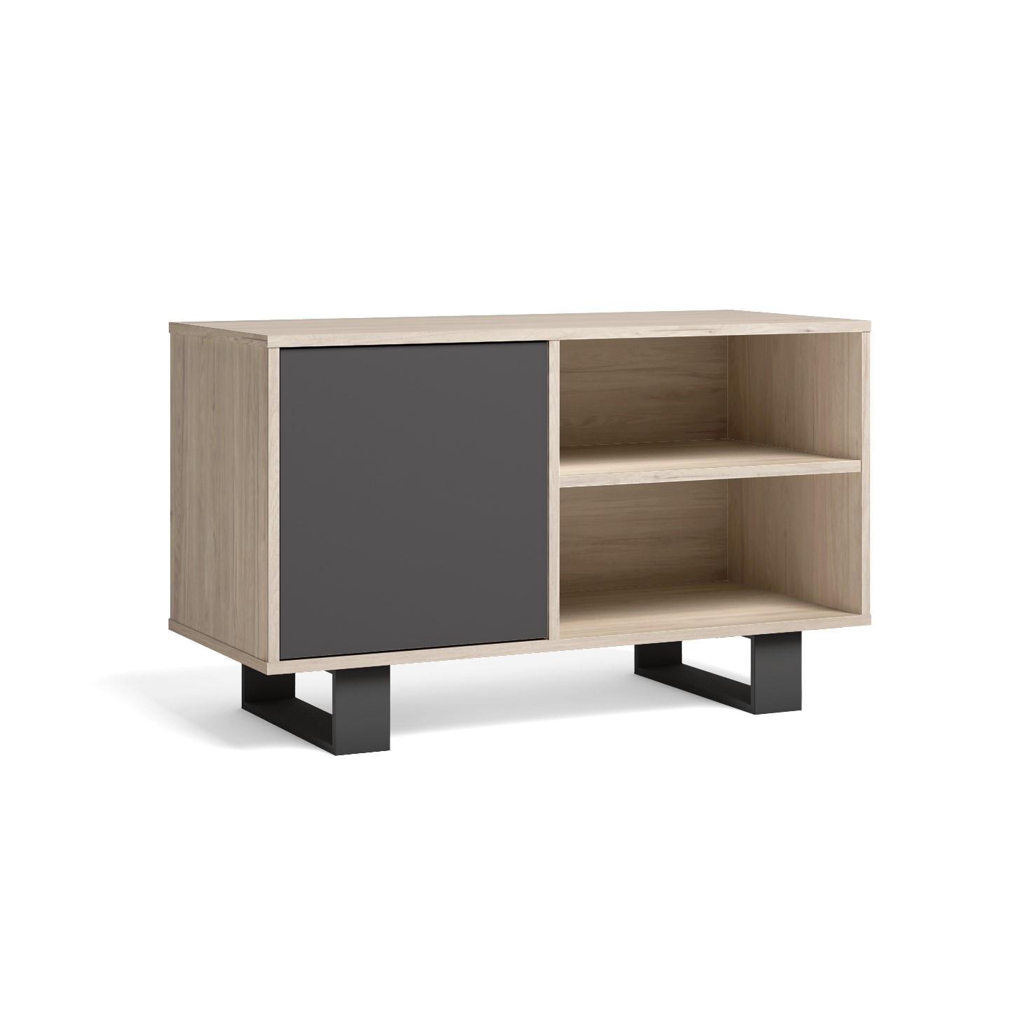 Skraut Home, Mueble TV 100 con puerta izquierda, salón comedor, Modelo WIND, Bi-Color, medidas 95x40x57cm de altura.