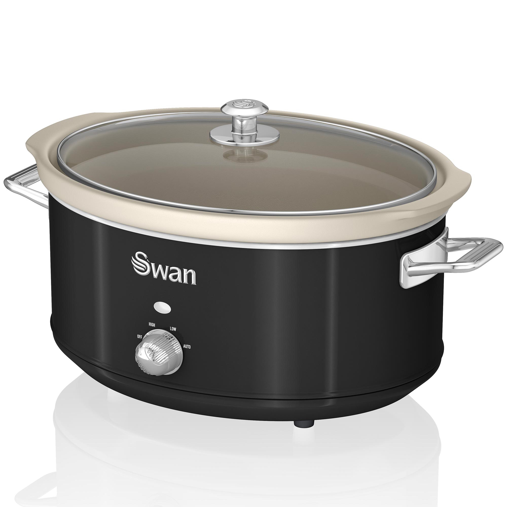 SWAN SF17031BNEU Retro Olla Cocción Lenta, 6,5L, Recipiente Extraíble Antiadherente Cerámica Libre PFOA, Vintage, 320W, Negro