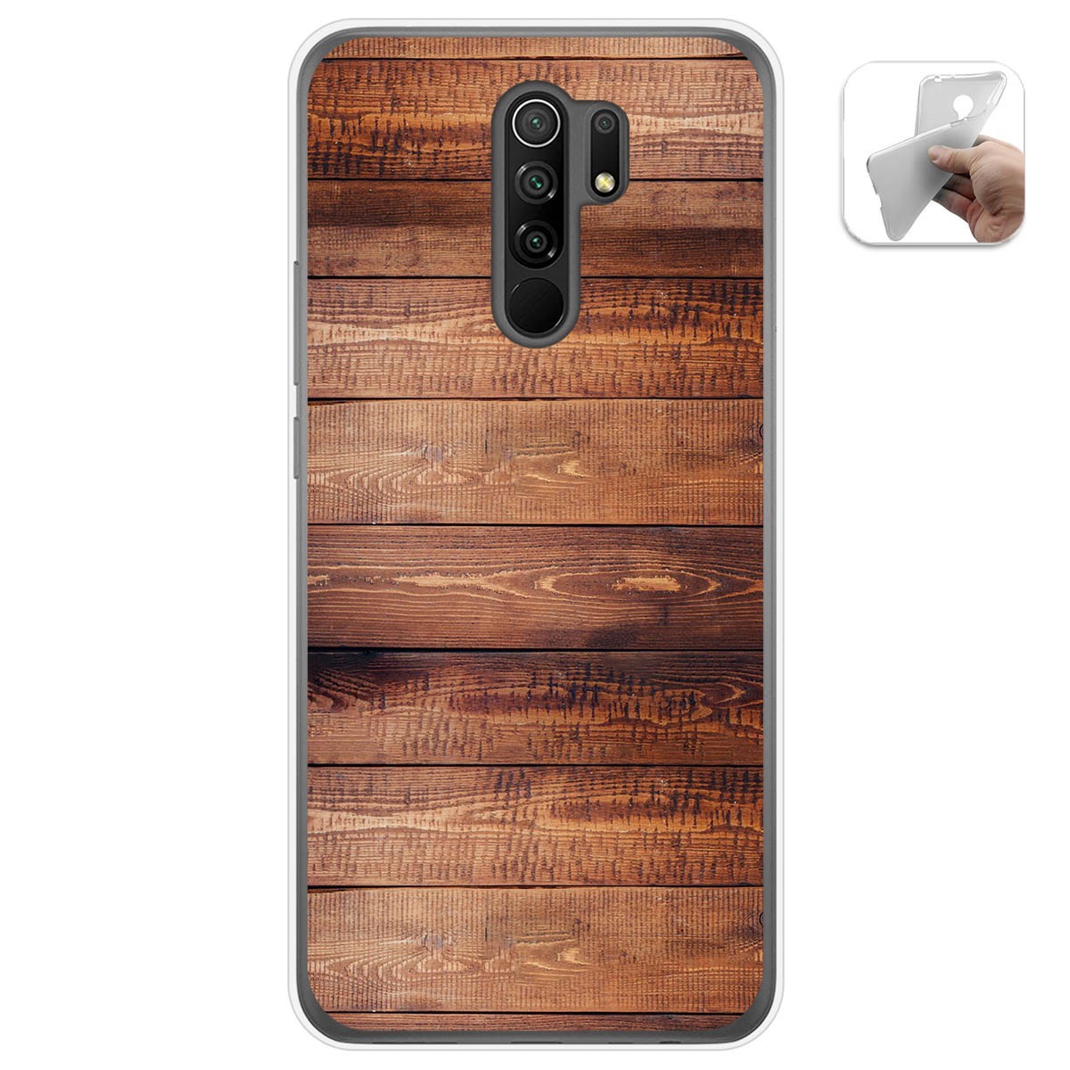 Tumundosmartphone Funda Gel Tpu para Xiaomi Redmi 9 diseño Madera 02 Dibujos