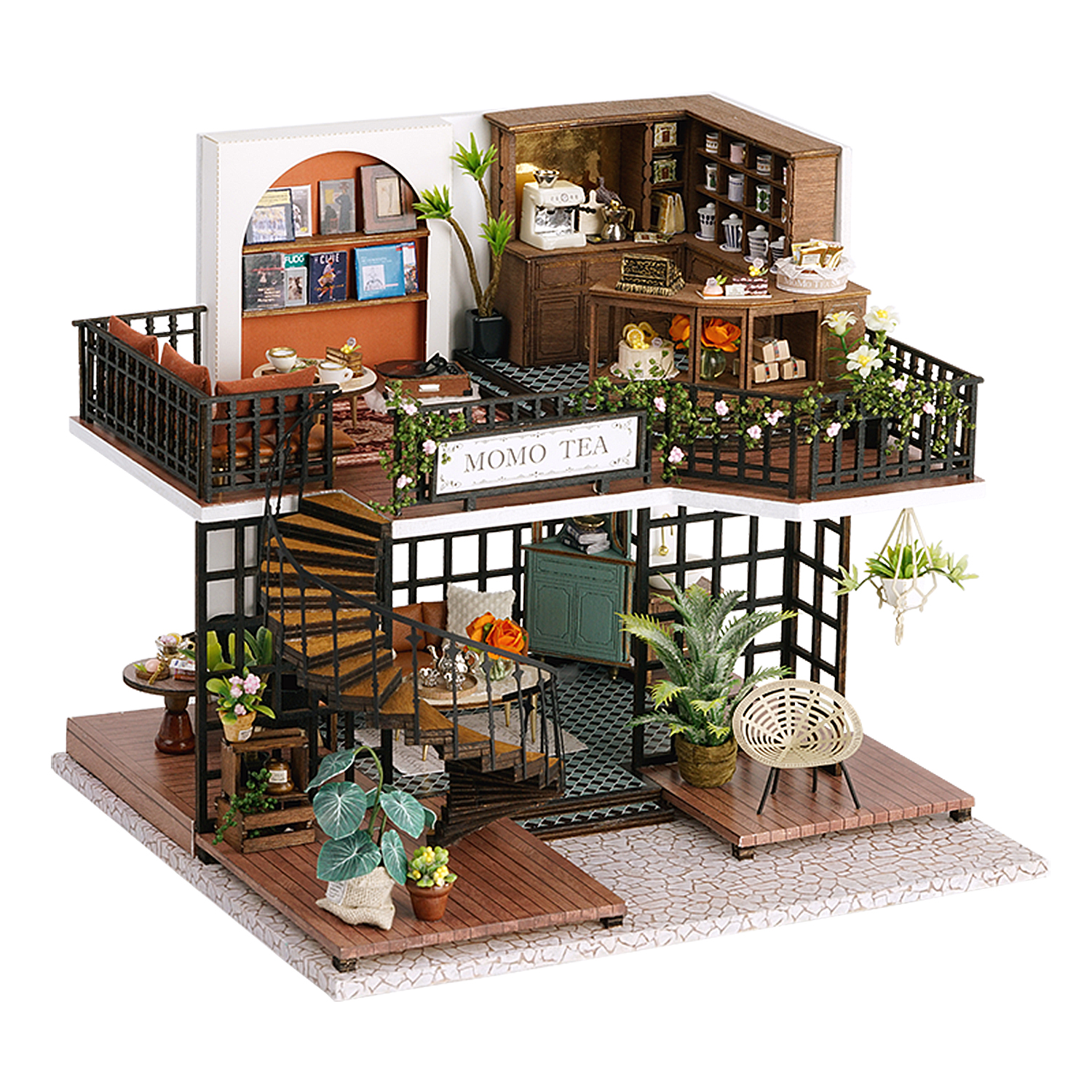 DAM. Salón del Té de Momo. Maqueta 3D realista con gran detalle y luces led. 22x19x18cm.