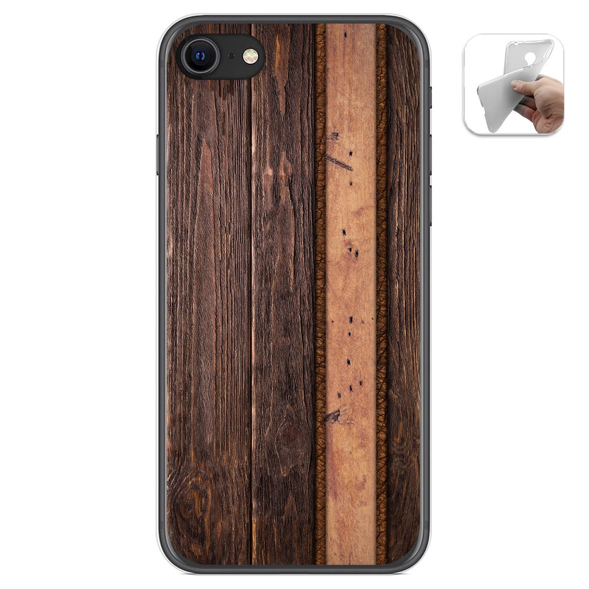 Tumundosmartphone Funda Gel Tpu para Iphone SE 2020 diseño Madera 05 Dibujos