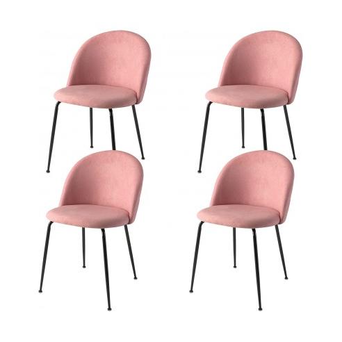 Momma Home - Set de 4 Sillas de Comedor Salmón en Terciopelo y Estructura Metálica Negra