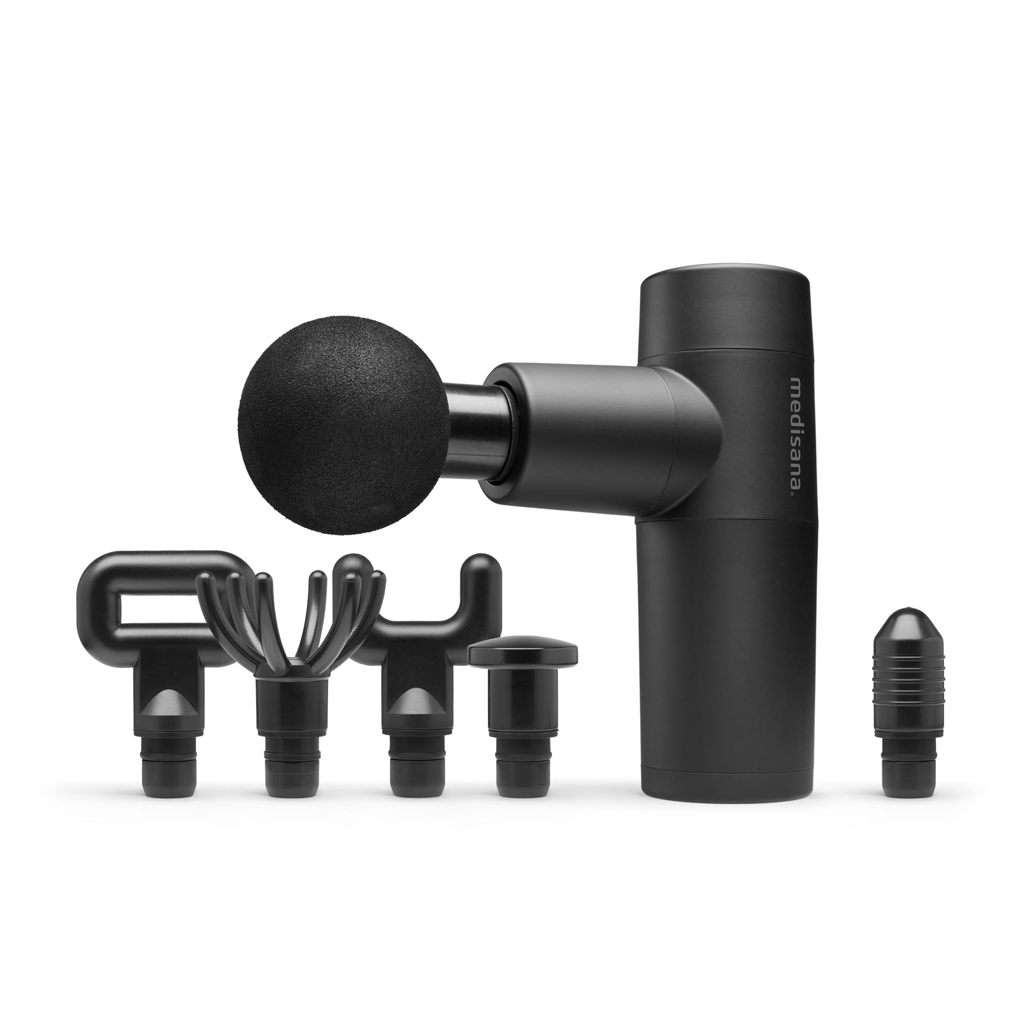 medisana MG 150 | mini pistola de masaje de tejido profundo con 5 niveles de vibración y 6 cabezales