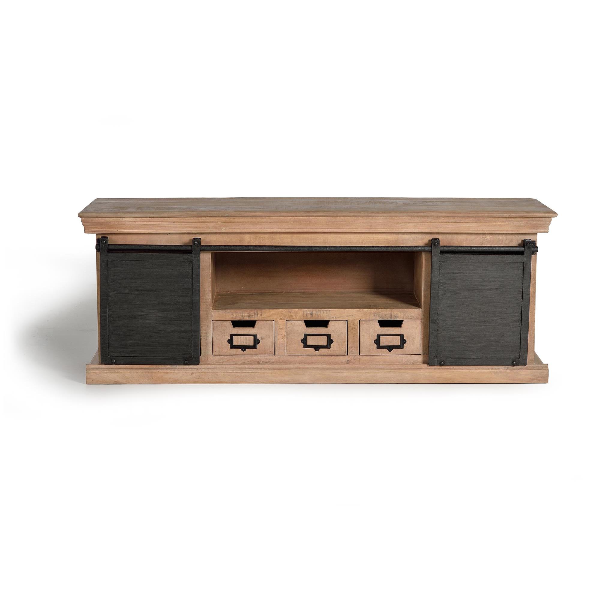 Mueble tv madera de mango y patas de metal natural y gris55X150X40
