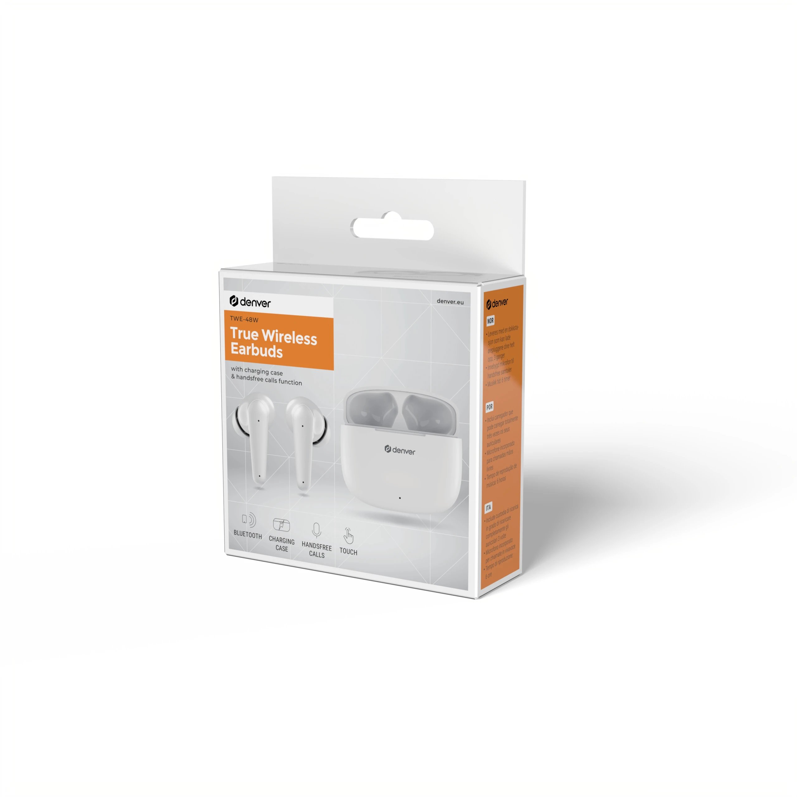Denver TWE-48W auricular y casco Auriculares True Wireless Stereo (TWS) Dentro de oído Llamadas/Música Bluetooth Blanco