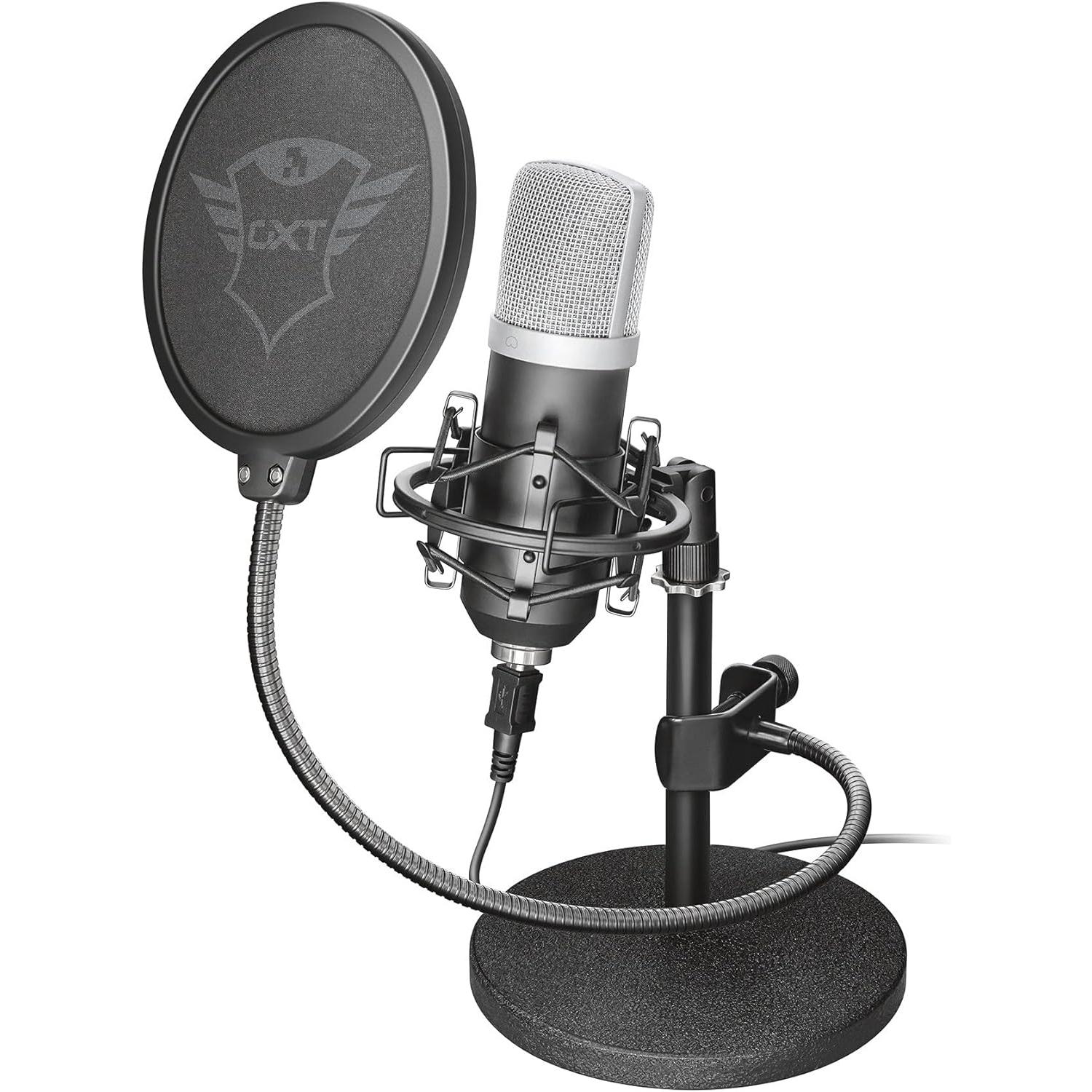 Trust Gaming 21753 GXT Emita, Micrófono Cardioide USB para Streaming / Estudio, PC, PS4, PS5, Color Negro