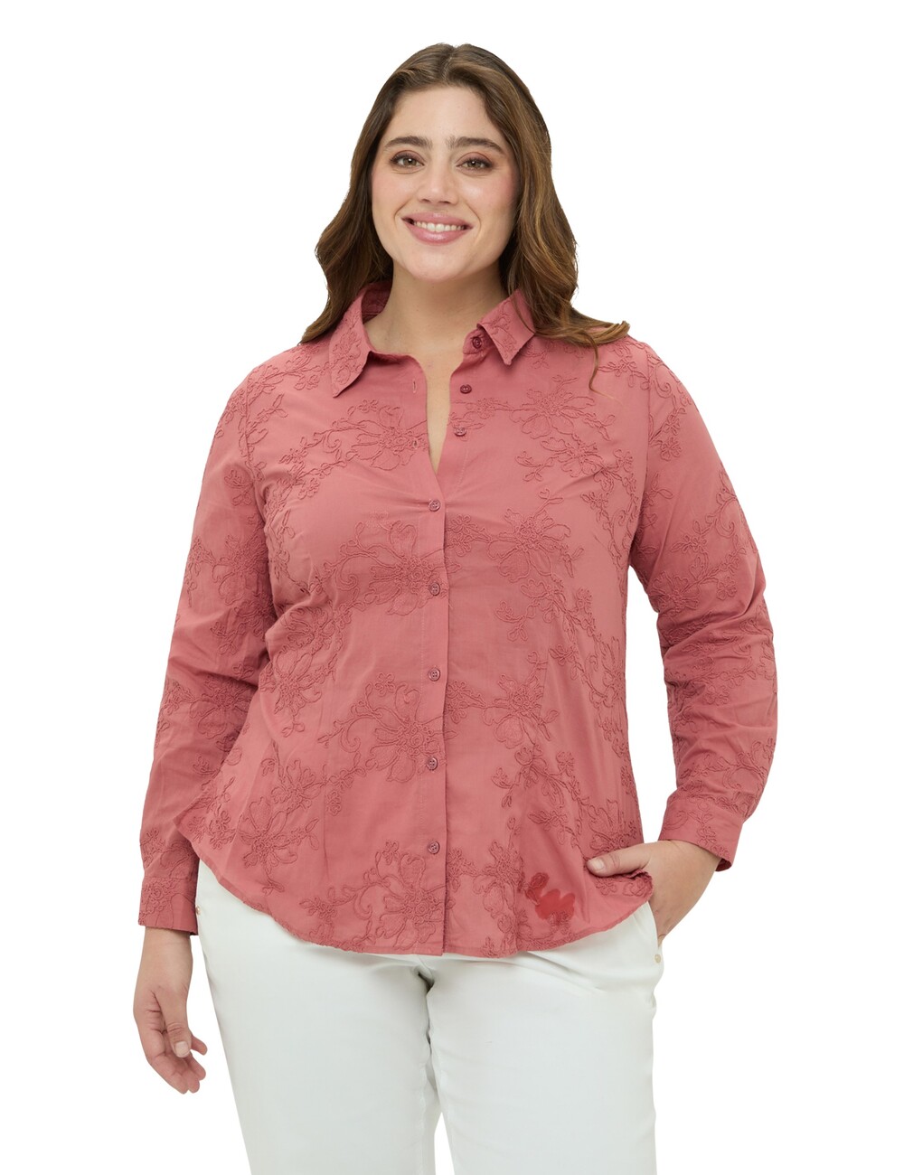 Fiorella Rubino - Camisa con bordados florales tono sobre tono