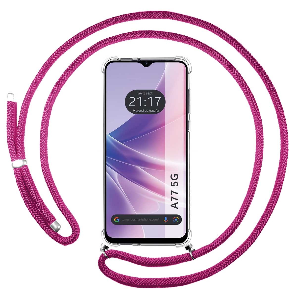 Tumundosmartphone Funda Colgante Transparente con Cordón Rosa Fucsia para Oppo A77 5G