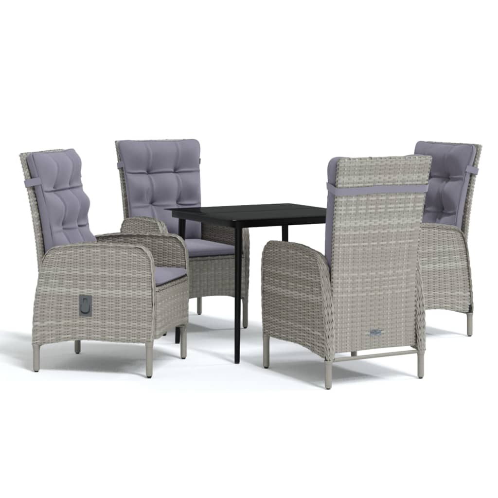 vidaXL Juego de comedor para jardín 5 piezas con cojines gris y negro