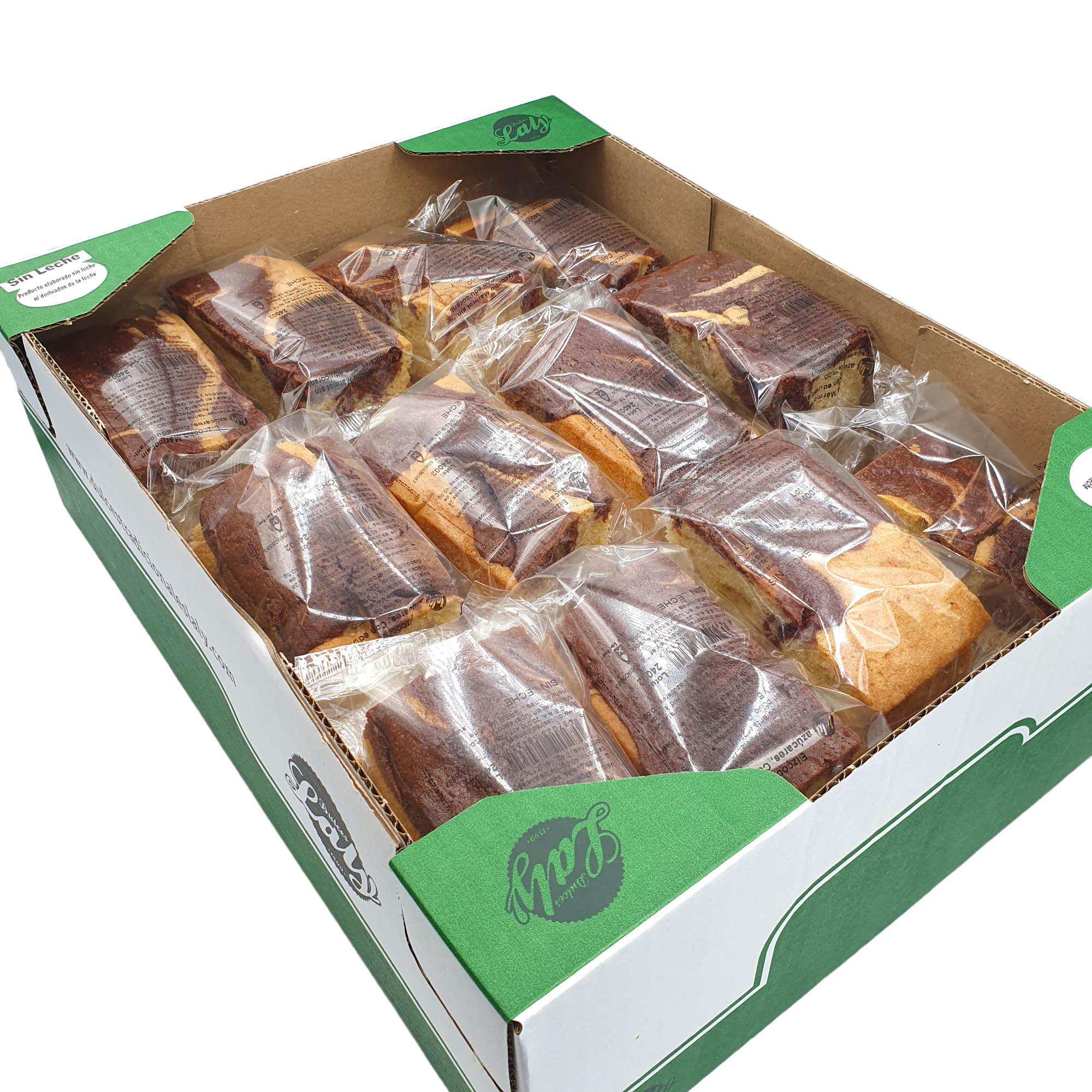 Bizcocho Chocolate Artesano Sin Azucar - Sin Lactosa Laly - Caja 2 Kilos - 30 Unidades - Sin Leche - Bizcocho Marmol