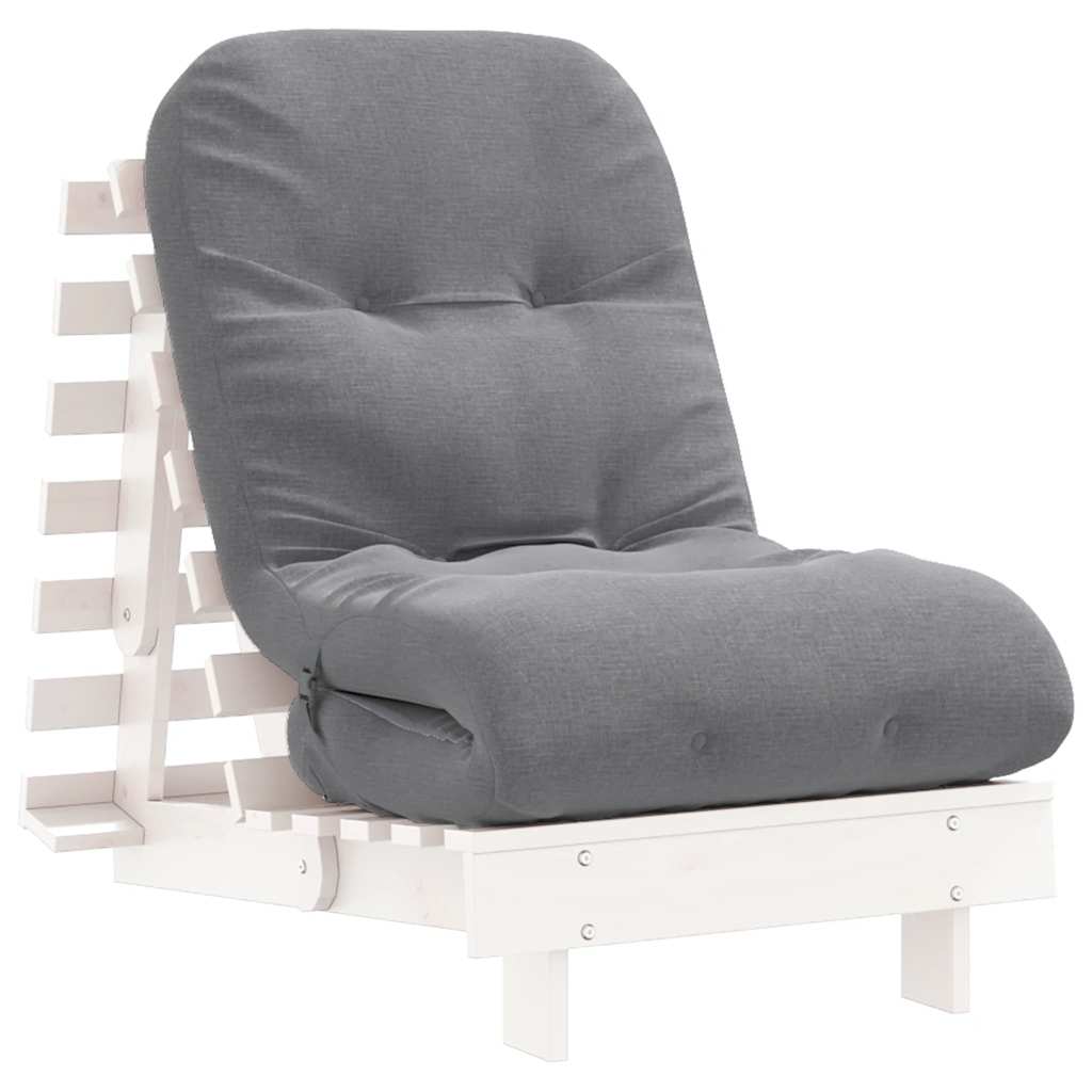 vidaXL Futón sofá cama con colchón madera maciza 60x206x11 cm en color Blanco/Douglas natural/Marrón cera y más