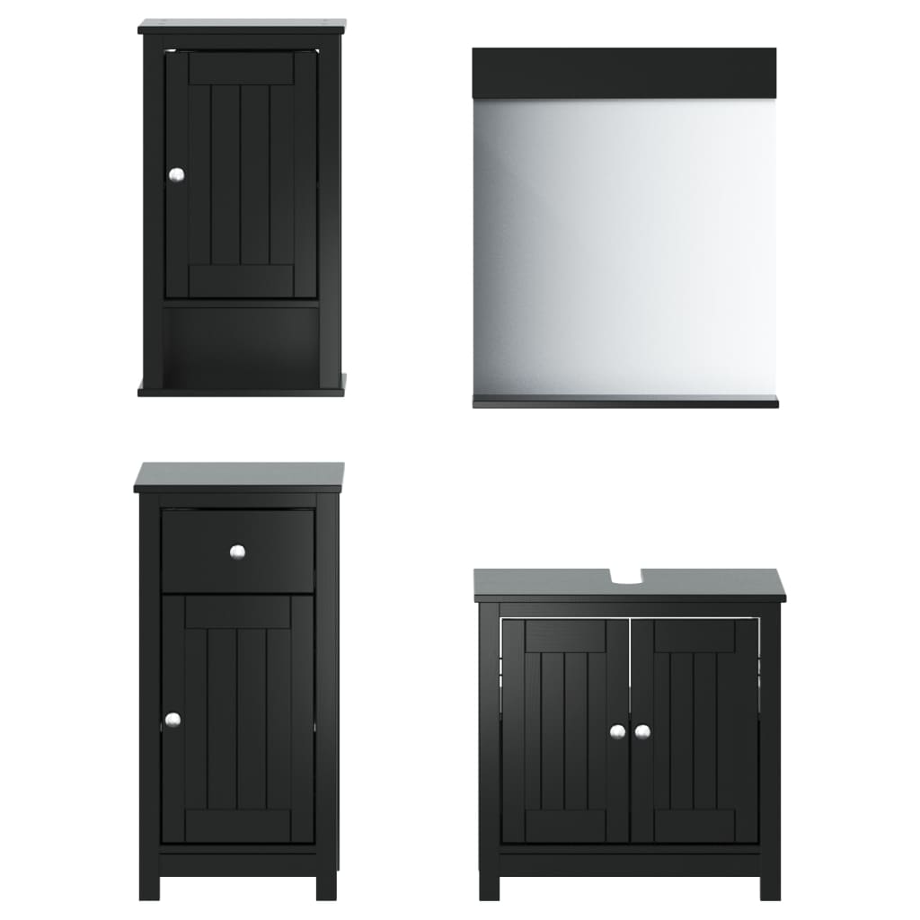 vidaXL Juego de muebles de baño BERG 4 pzas madera maciza pino negro