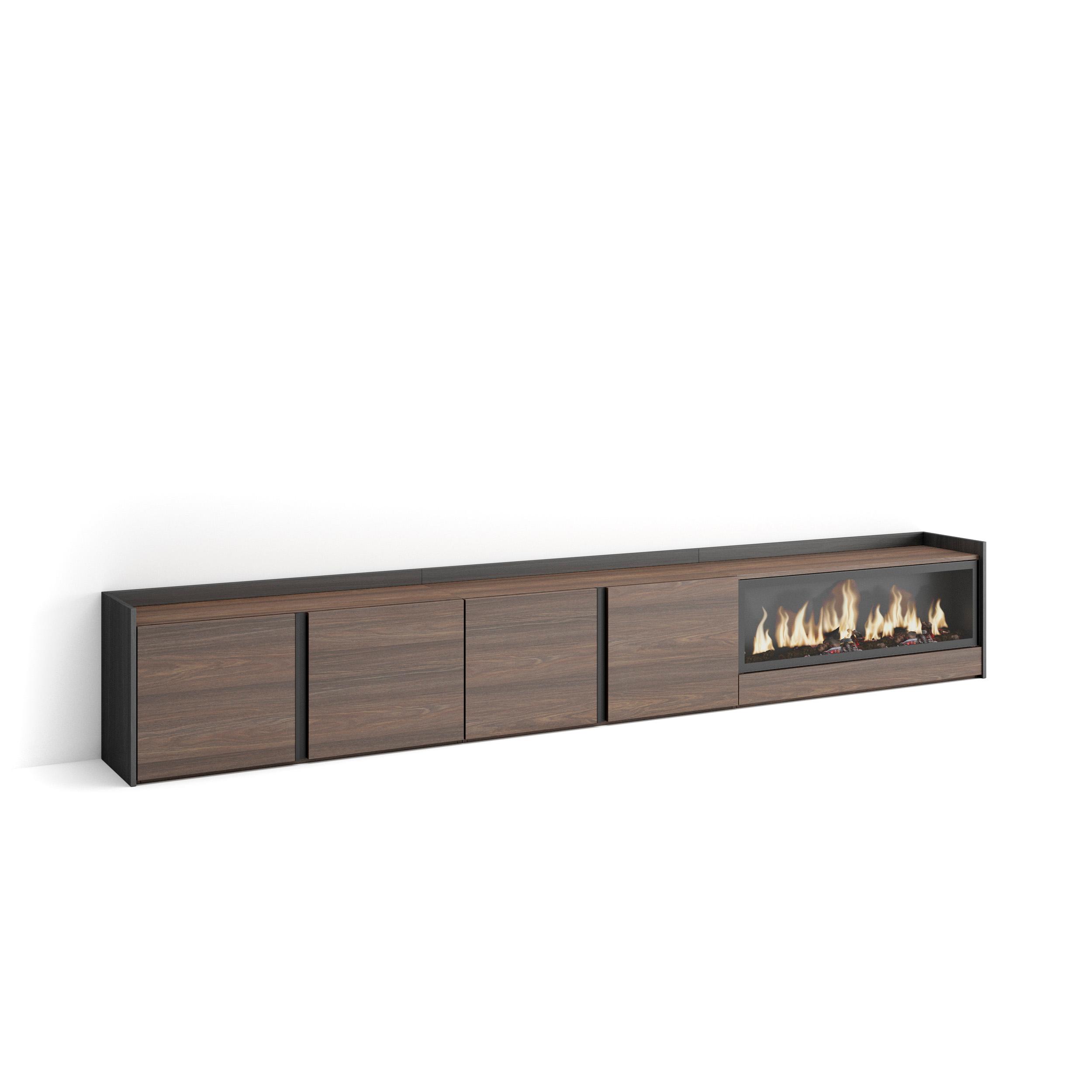 Mueble TV, Televisión, 315x35x50cm, Para TV hasta 80", Chimenea eléctrica XXL