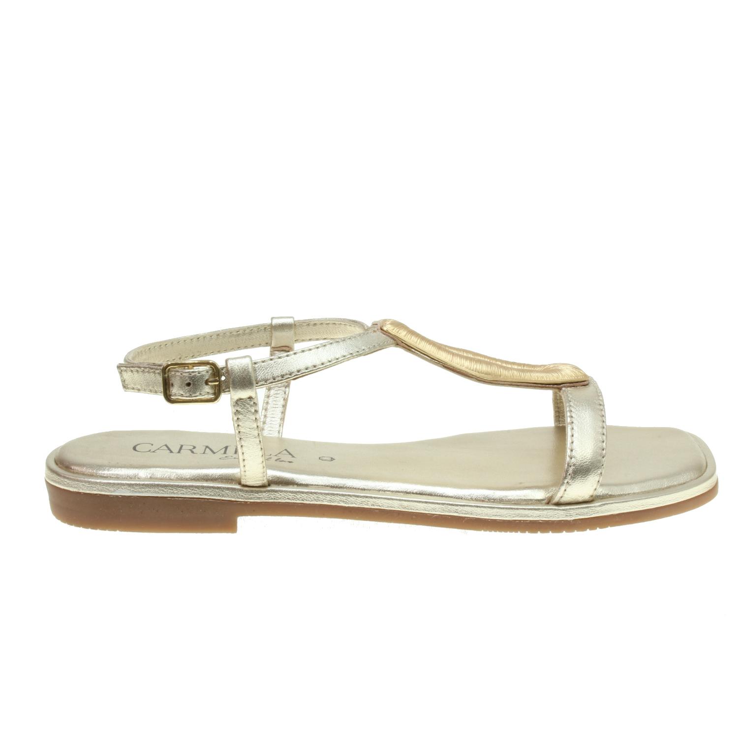Carmela mod. 163290m - Sandalia en piel metalizada con adorno metalico