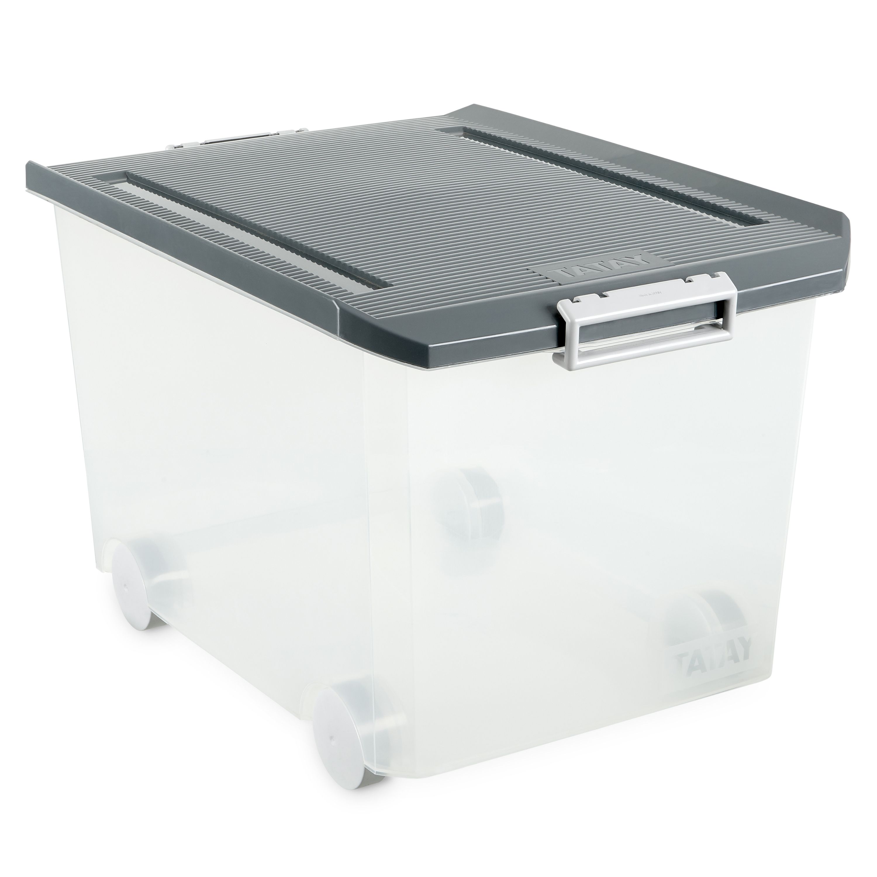 TATAY Caja Almacenaje Multiusos 60L - Tapa con Bisagra - Ruedas - Gris