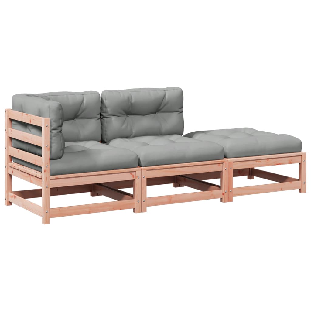 vidaXL Set de sofás jardín 3 pzas con cojines madera abeto Douglas