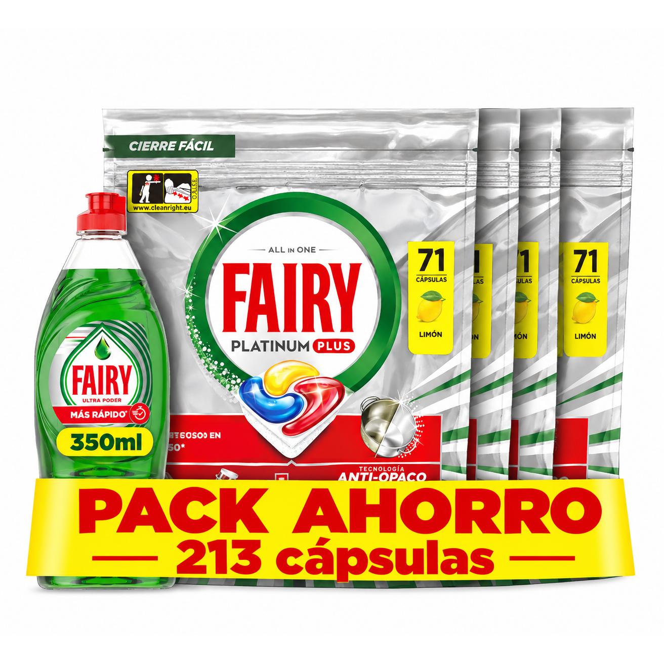 Fairy Lavavajillas Maquina Platinum Plus 213 cápsulas + Fairy Lavavajillas Mano Ultra Poder 350ml