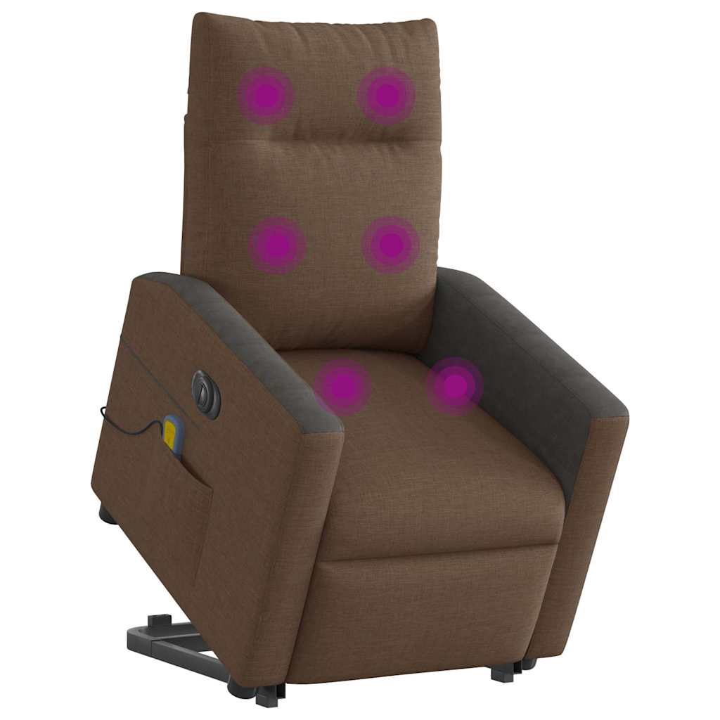 vidaXL Sillón de masaje eléctrico reclinable elevable tela marrón
