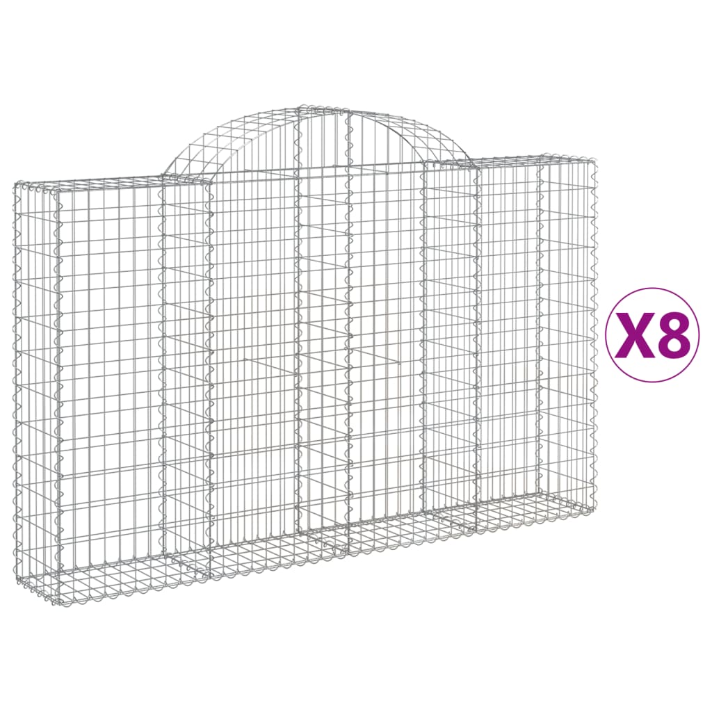 vidaXL Cestas de gaviones 8 uds forma de arco hierro Dimensiones 200 x 30 x 40/60 cm,  200 x 30 x 100/120 cm,  200 x 30 x 120/140 cm y mas