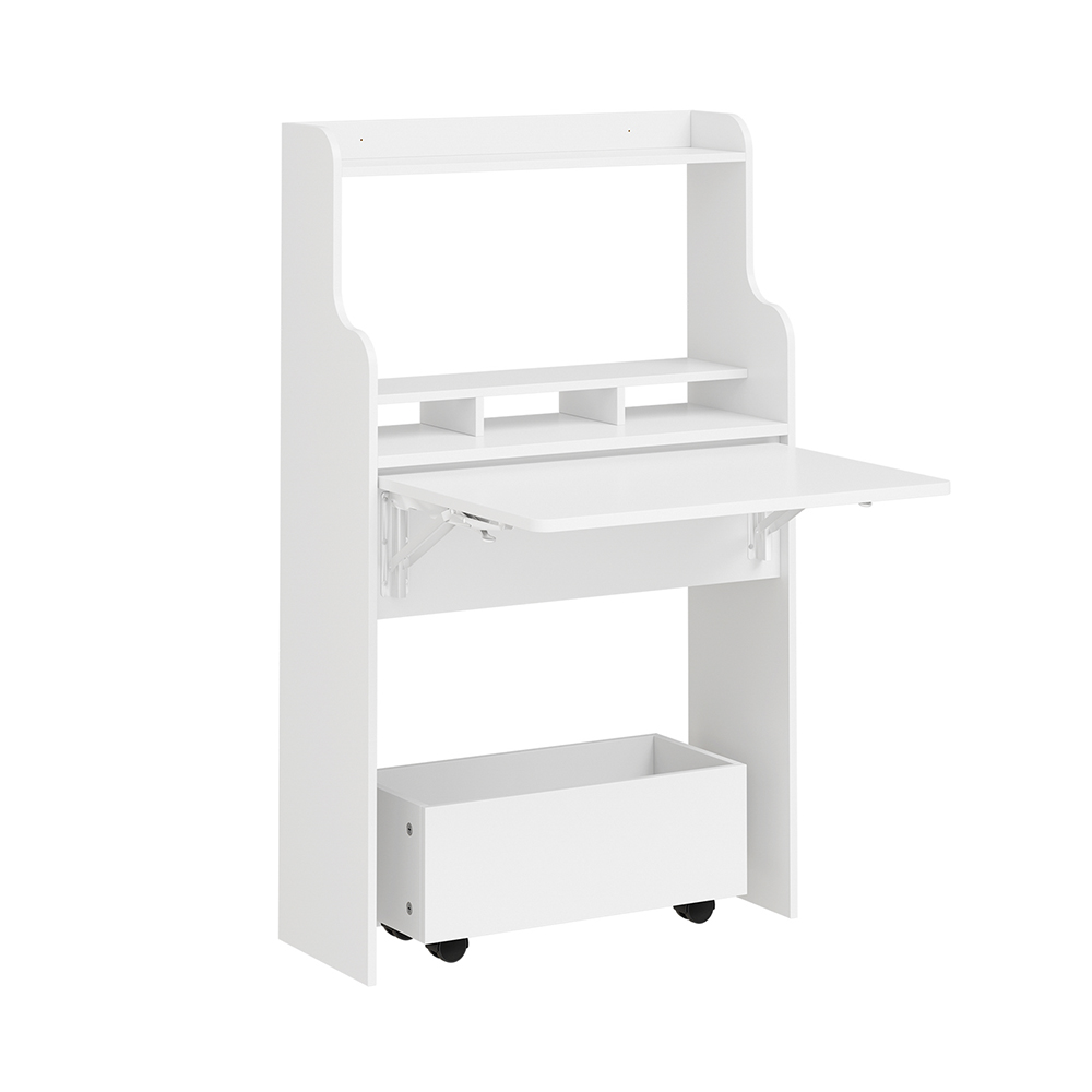 SoBuy Mesa plegable de pared blanca de MDF con cajón móvil y estantes, 61×25×100 cm