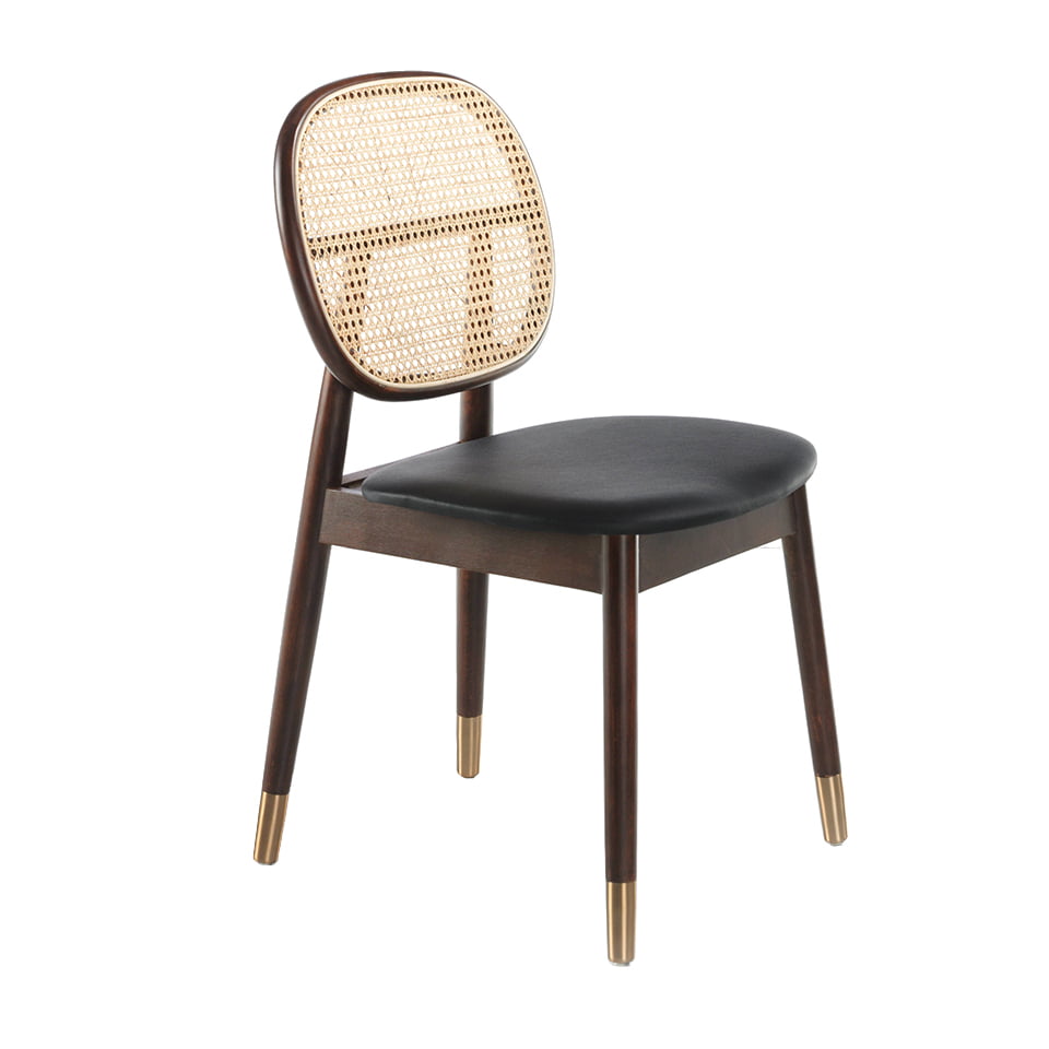 ANGEL CERDÁ 4093C Silla comedor respaldo rattán redonda , Nogal  Negro  Dorado , Rattan , 49 x 52 x 87 cm.