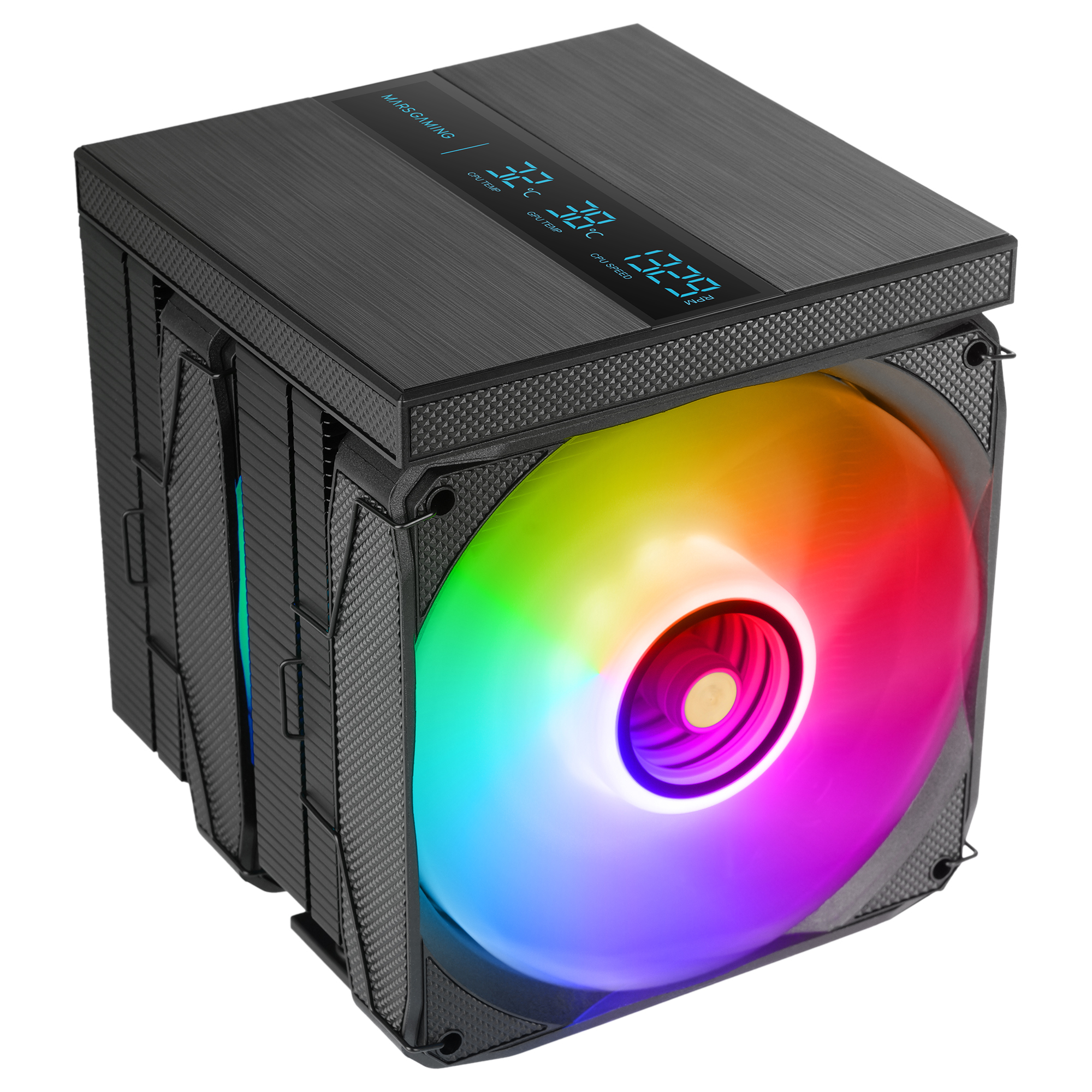 Mars Gaming MCPU-LCDPRO, Disipador CPU Doble Torre 380W TDP, 8x Heatpipes HCT, 2x Ventiladores 120mm PWM FDB, Pantalla LCD XL, Iluminación ARGB Infinity Mirror, Compatibilidad Intel y AMD, Negro o Blanco