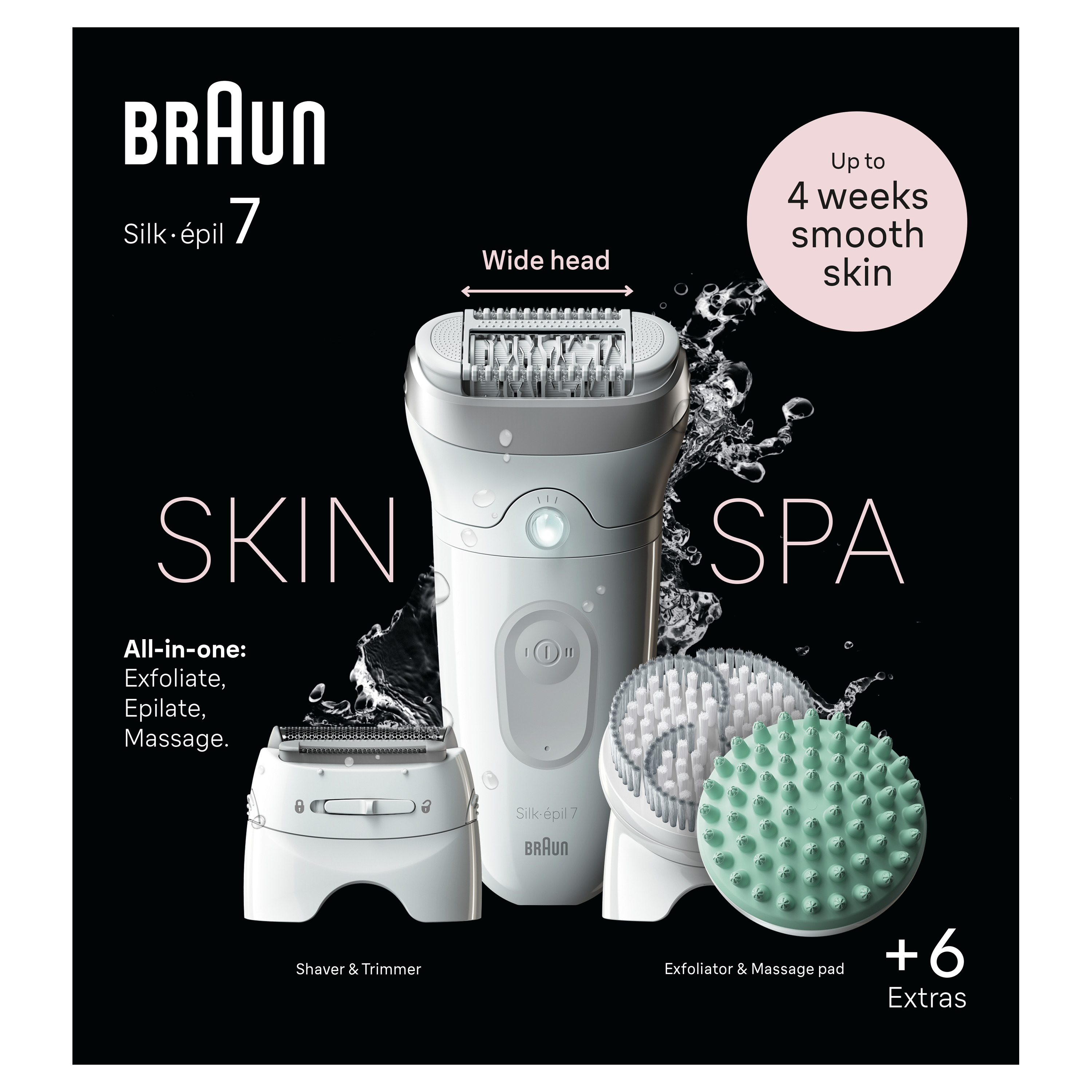 Braun Silk-épil depiladora eléctrica mujer para una depilación suave, depilación en seco y en mojado, capuchón de masaje, cabezal de recorte y rasurado, cepillo de exfoliación, perfiladora zona bikini. Producto Europeo con Garantía Oficial