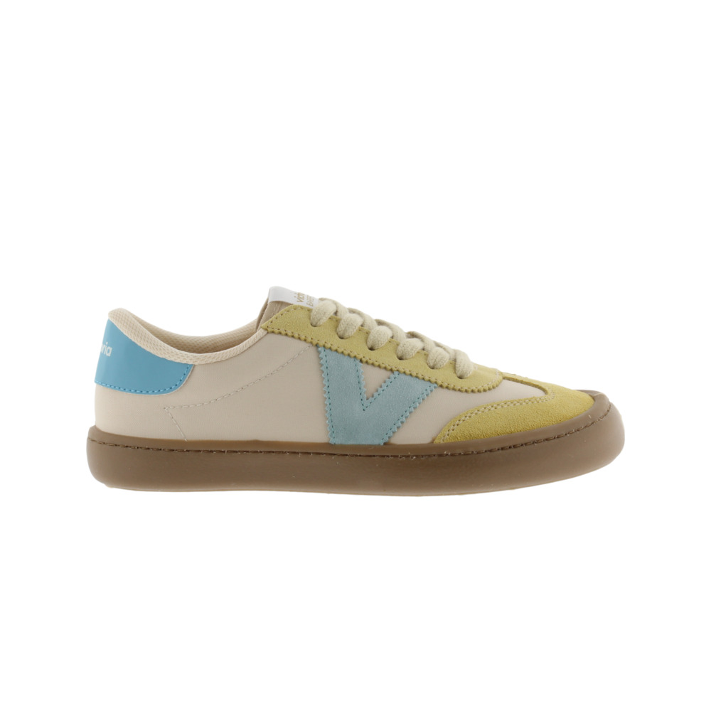 Victoria Olmo Zapatillas respetuosas barefoot de nylon con piezas de color y serraje y suela caramelo 1186108