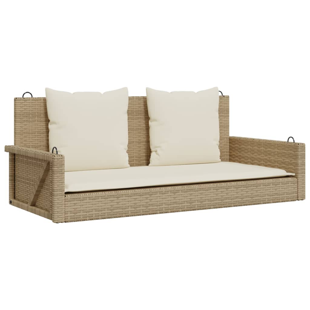 vidaXL Banco columpio con cojines ratán sintético beige 119x56x48 cm