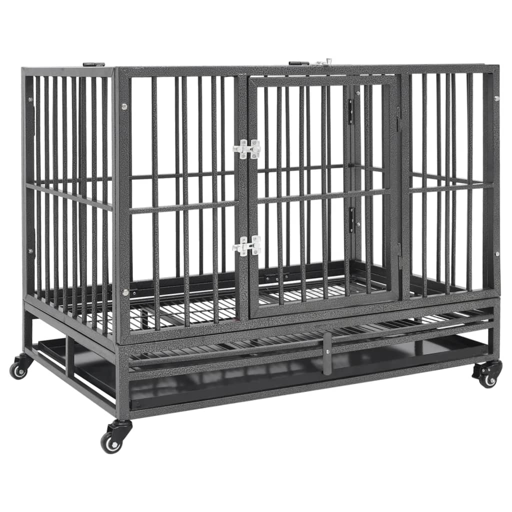 vidaXL Jaula de Perro Resistente con Ruedas Acero Mascotas Recinto Corralito Dimensiones 92 x 62 x 76 cm, 102 x 72 x 85 cm