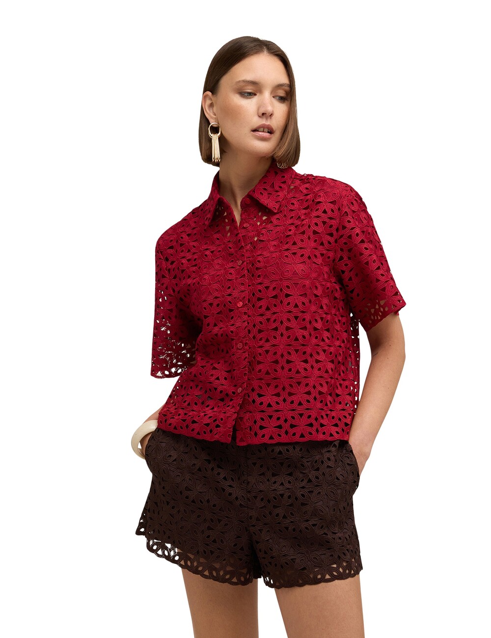 Motivi - Camisa boxy de encaje macramé