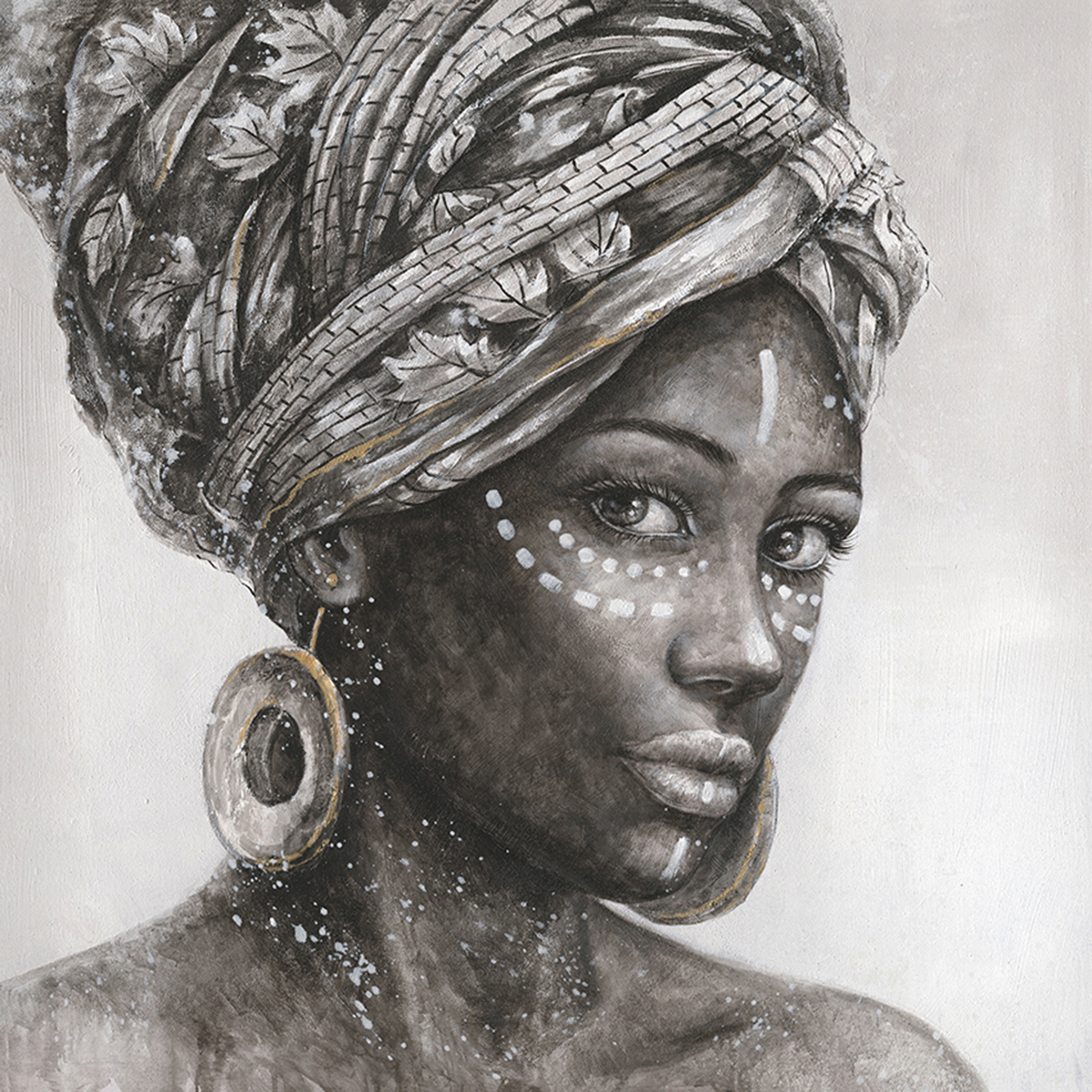 Hispanohogar Cuadro en Lienzo Pintado Al óleo étnico 100x100x3 Cm