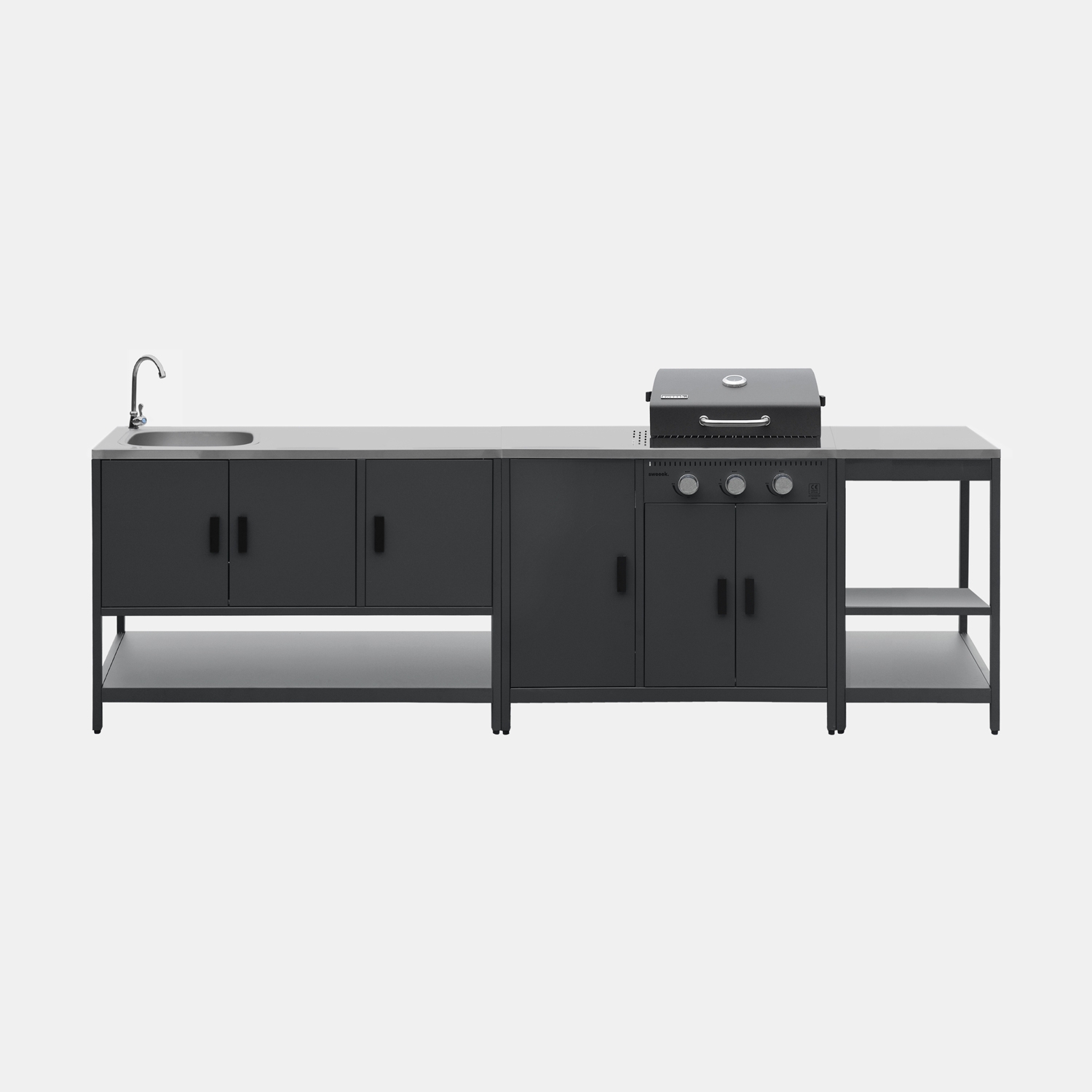 sweeek - Cocina exterior 2  módulos de acero inoxidable con barbacoa gas de 3 quemadores , Naxos , 100x51x87