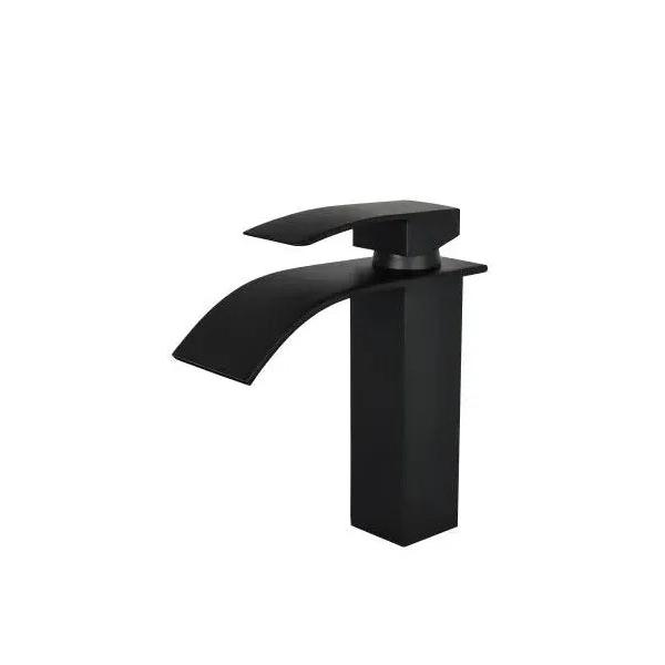 VALAZ Aljibe Grifo de lavabo con salida de agua en cascada y llave monomando fabricado con latón de color negro mate
