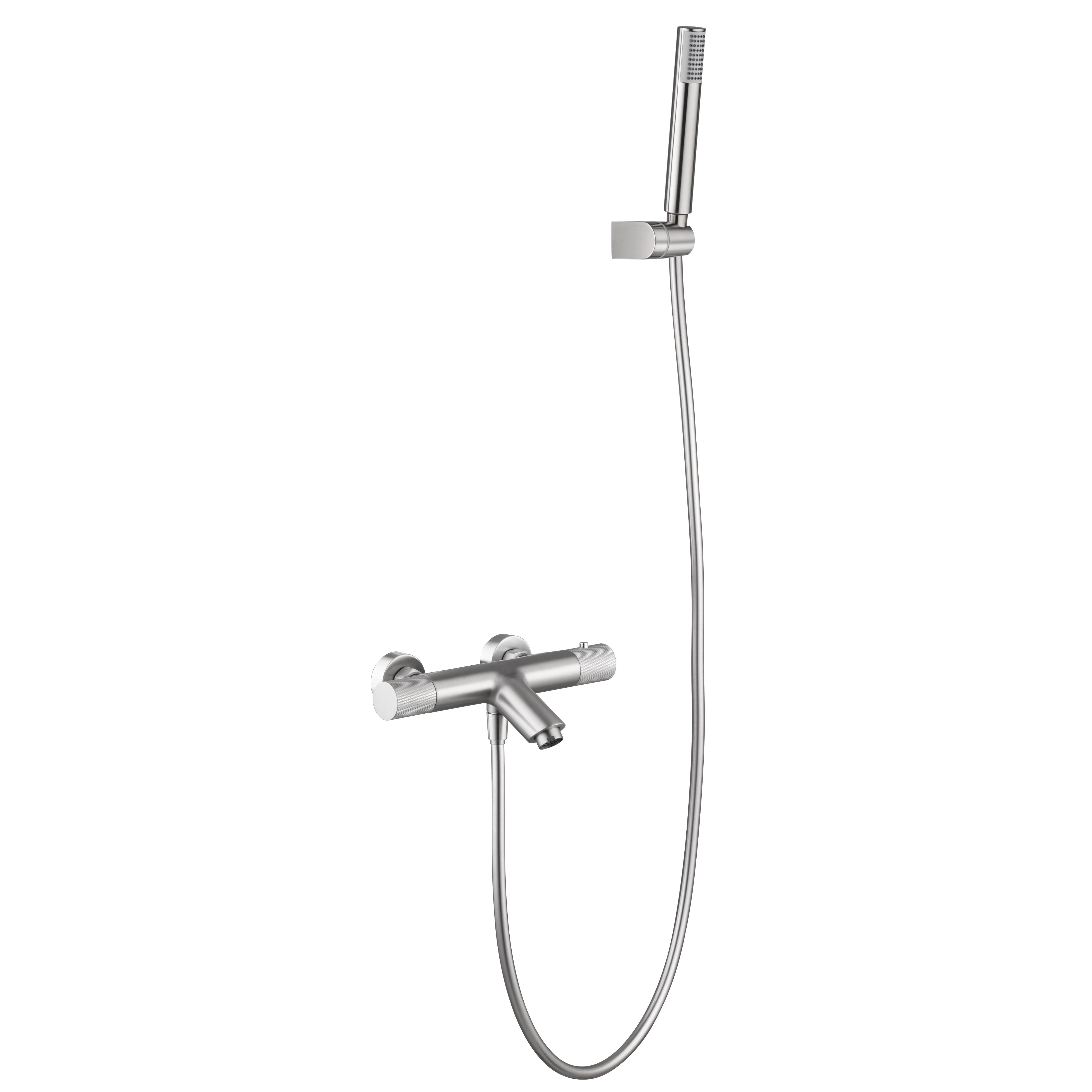 IMEX - Grifo Ducha Termostatico con Alcachofa y Flexo  Grifo de Bañera y Ducha con Soporte para Alcachofa  Grifería Ducha con Caudal de 12L/min  Serie Line  Color Níquel
