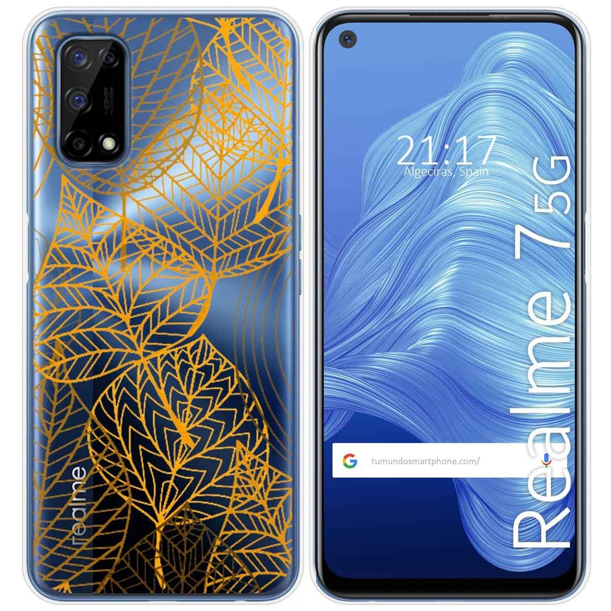Tumundosmartphone Funda Gel Transparente para Realme 7 5G diseño Hojas Dibujos