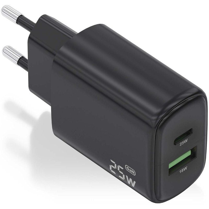 Cargador gan de pared aisens a110-0912/ 1xusb tipo-c/ 1xusb/ 25w/ negro