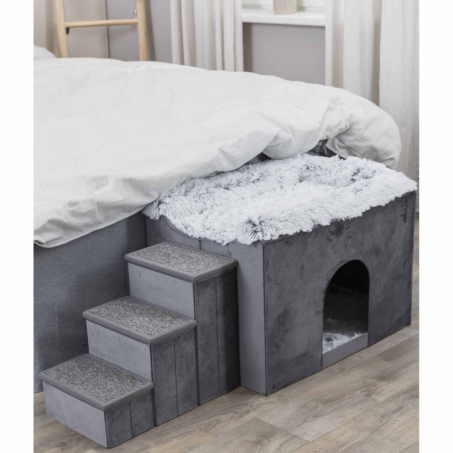 TRIXIE Cueva Harvey con escaleras gris/blanco-negro