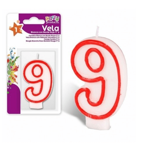 CABLEPELADO - Vela cumpleaños - celebracion - sin toxicos - sin Humo - Numero de Tarta - fácil colocación - Número 9 - Rojo y Blanco