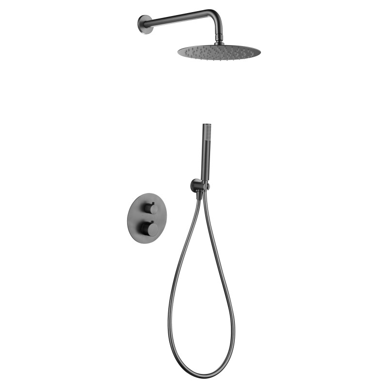 Imex Génova GTG053/BGM Conjunto de ducha termostático empotrado con rociador de pared acabado negro metalizado