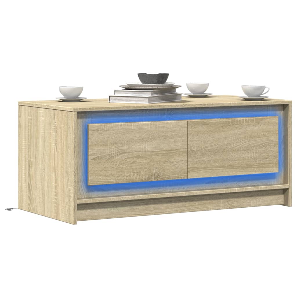 vidaXL Mesa de centro con luces LED madera de ingeniería en color Gris sonoma/Negro/Blanco y más | estructura resistente ideal para salón dormitorio o estudio