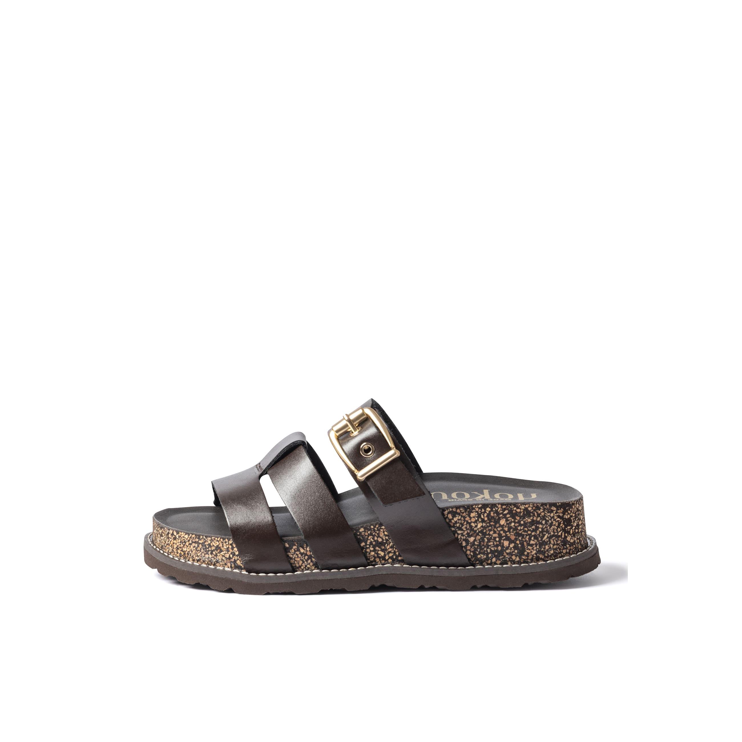 YOKONO Sandalia plataforma OCA-260 MARRÓN OSCURO | Zapatos mujer Primavera-Verano | Piel vacuna  Alaska | 4 CM