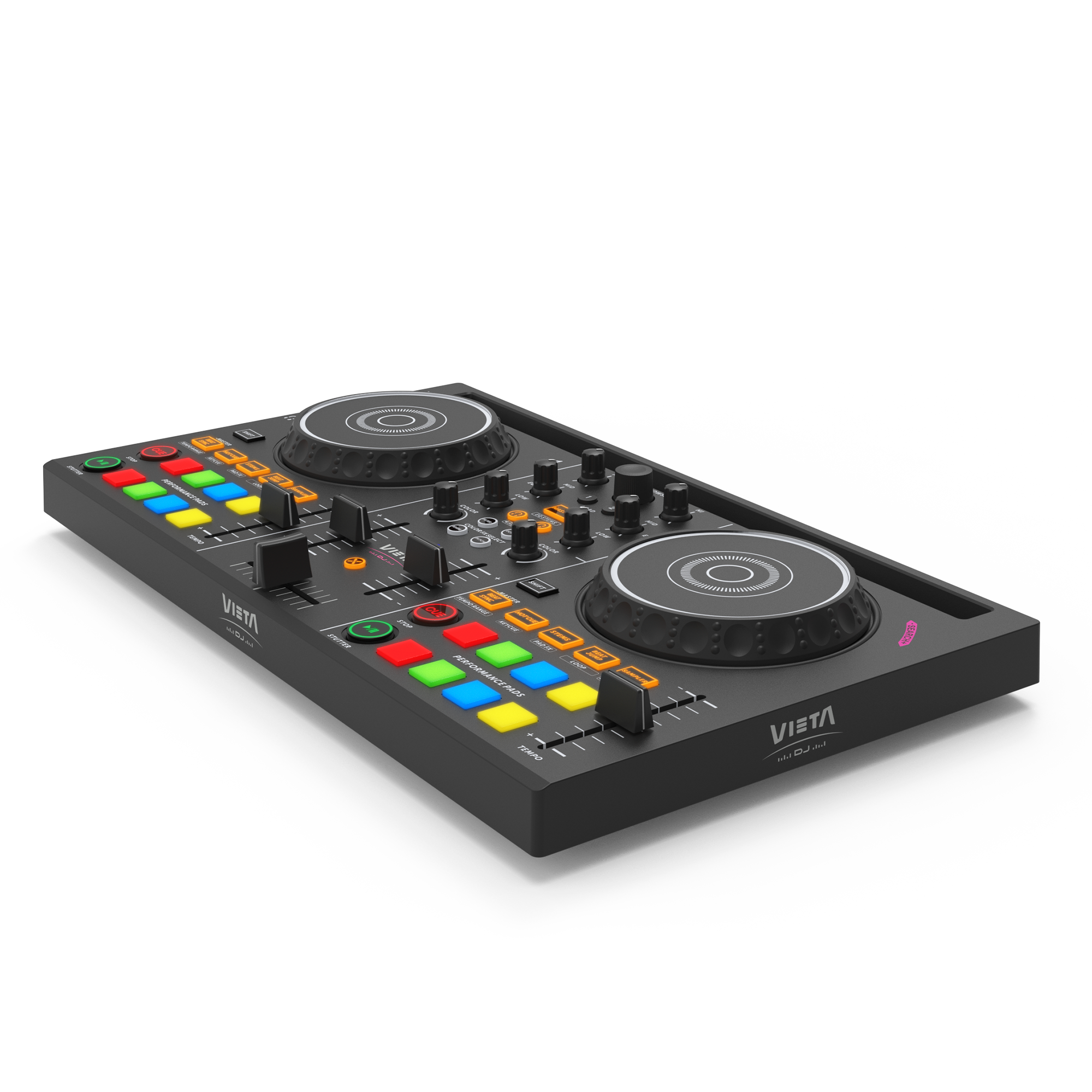 VIETA DJ Mesa de Mezclas DJ Bluetooth Profesional con Tarjeta de Sonido Integrada. Controladora DJ Con Luces Integradas RGB, Mezclador DJ Controller e Interfaz Audio. Mesa de mezclas DJ Juno