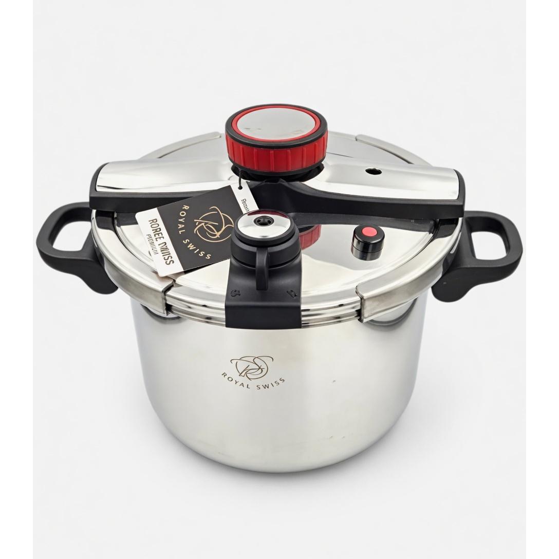 Olla a presión Royal Swiss de acero inoxidable para inducción y todo tipo de cocinas | 4L, 6L, 8L y 10L | Sistema de seguridad y cocción rápida