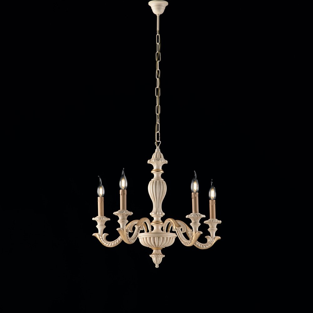 Araña Shabby Chic Leonardo Marfil Oro 5 Luces E14