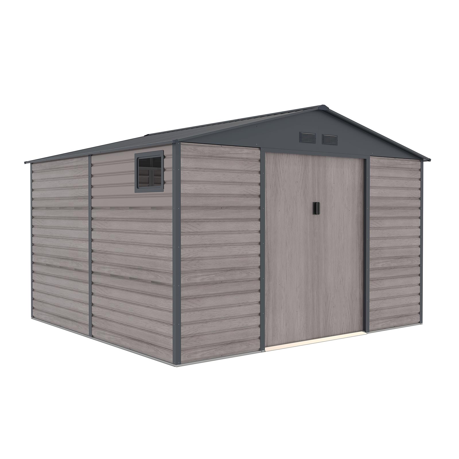 Gardiun Caseta Metálica Gardiun Surrey 10,85 m2 Exterior 340x319x226 cm de Acero con Ventana Lateral y Efecto Madera Veteada