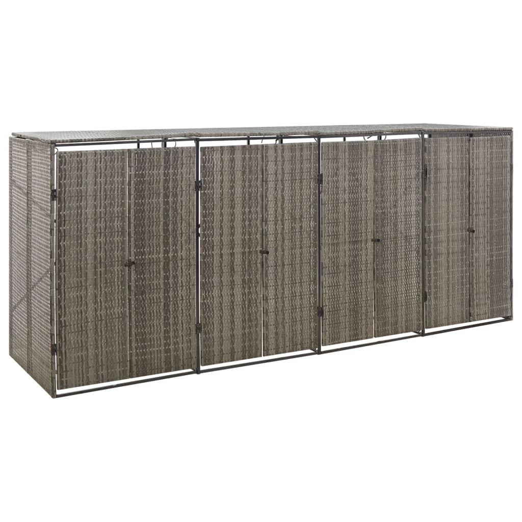 vidaXL Cobertizo para 4 contenedores de basura ratán PE 274x80x117 cm
